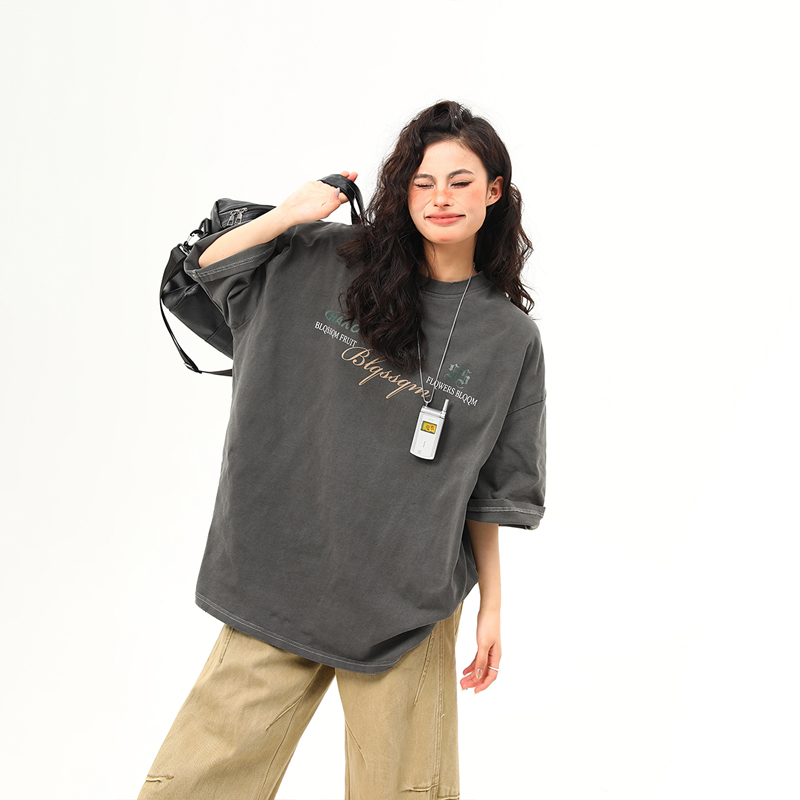 Unisex Vintage American Retro Washed Heavyweight Short-Sleeve T-Shirt, Loose Casual 90s Style Half-Sleeve Tee