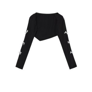 Versatile Hollow Bow Black Sun Protection Cardigan - Sweet Cool Knitted Vest for Casual Layering, Y2K Style Fashion Essential