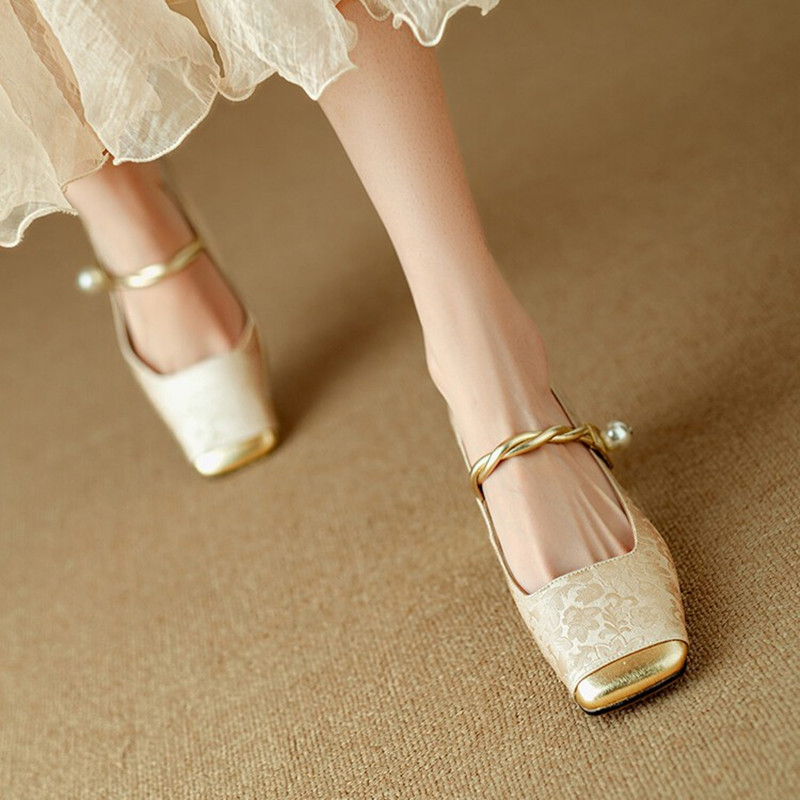 Versatile Italian Mary Jane High Heels for Women - National Wind Han Element, Square Toe, Shallow Mouth, Chic Style