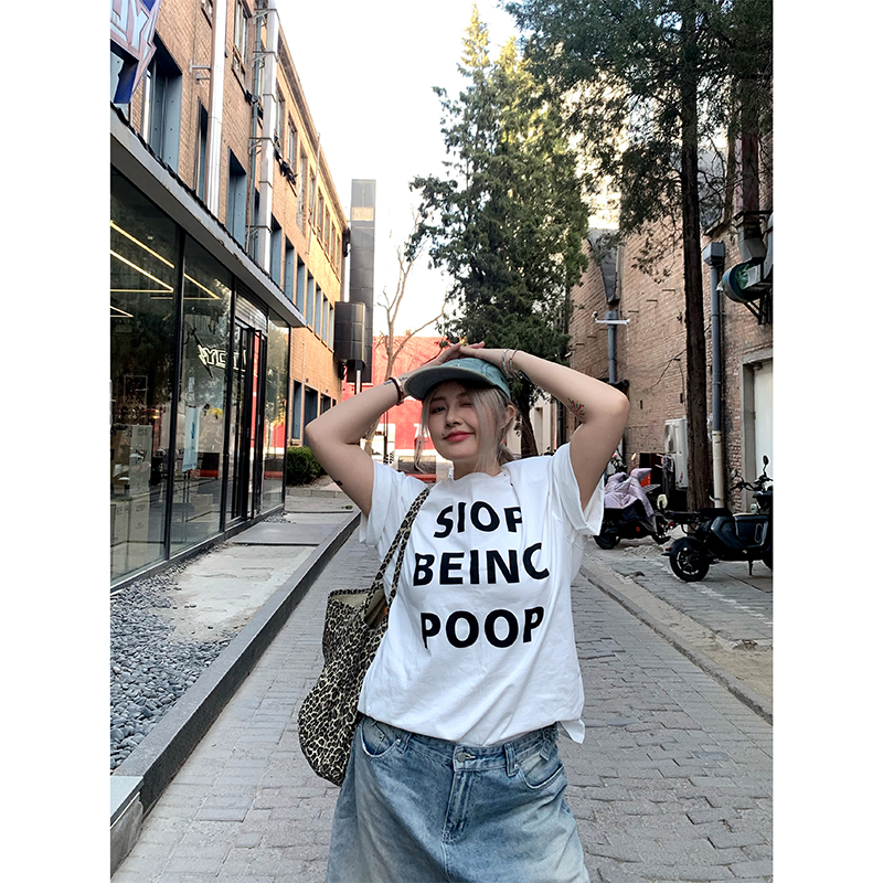 Versatile Round Neck Short Sleeve Letter Print T-Shirt for Women - Loose Slim Fit, Spring/Summer 2025 Fashion, Casual Style