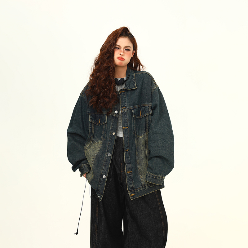 Vintage Blue Denim Jacket for Unisex - Retro American Street Style, Versatile Couple's Jacket, Trendy Spring Fashion