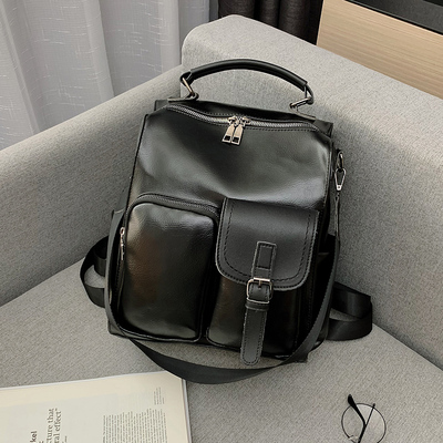 Vintage British Style Denim Soft Leather Backpack for Women, Multifunctional Large Capacity Book Bag, Ideal for Everyday Use
