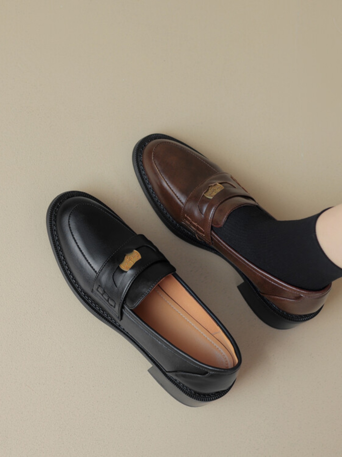 Vintage Brown Distressed Genuine Leather Slip-On Shoes for Women - Italian Style Corso Venezia Inspired Footwear