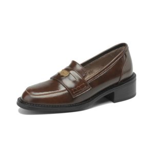 Vintage Brown Distressed Genuine Leather Slip-On Shoes for Women - Italian Style Corso Venezia Inspired Footwear