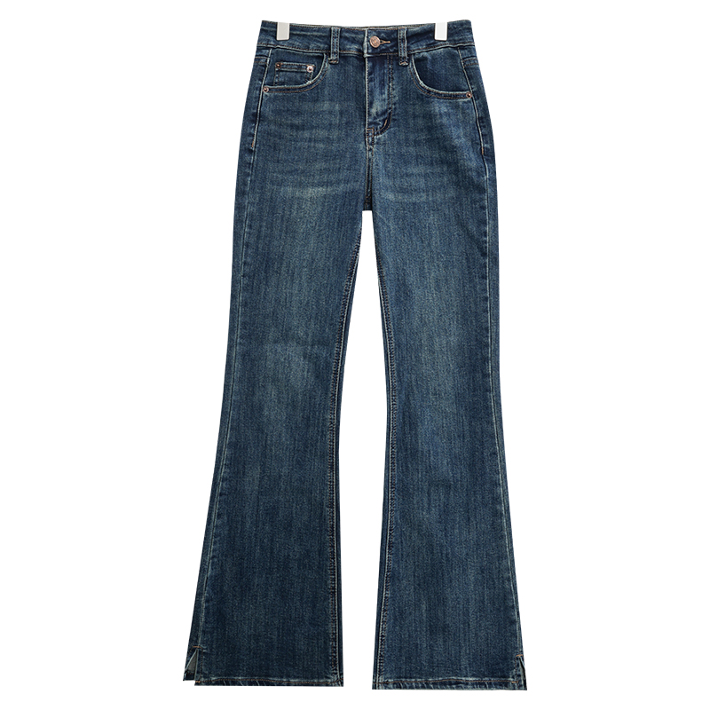 Vintage Deep Blue Flared Jeans for Women - 2025 Early Spring Slim Fit Flare Pants, Y2K Style Fashion
