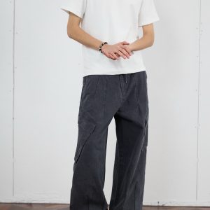 Vintage Distressed Loose-Fit Work Pants for Men - Wide Straight-Leg Trousers in American Casual Style