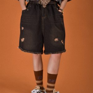 Vintage Distressed Wash Five-Point Shorts for Men - Trendy Summer Thin Straight Leg Jeans with Cat Scratch Hole Design