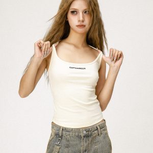 Vintage Embroidered Beer Team Captain Black Tank Top for Women - Casual Summer Hot Girl Style