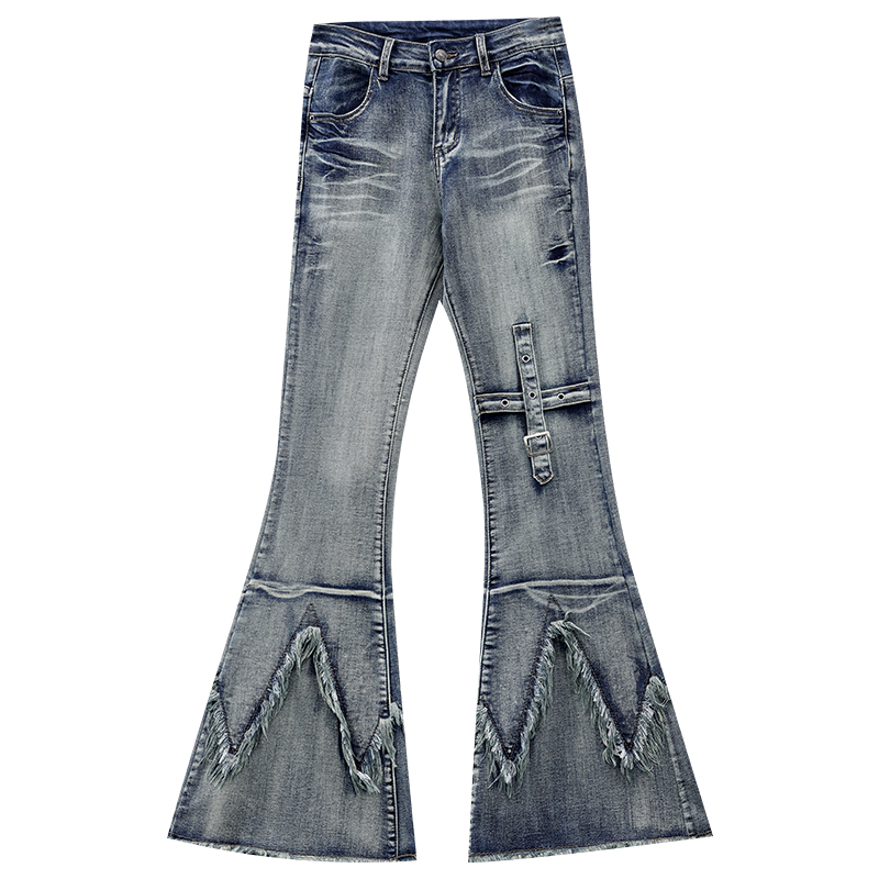 Vintage Flared Denim Pants for Women - Star Connection American Street Subculture Style, Retro 90s Fashion, Casual Chic