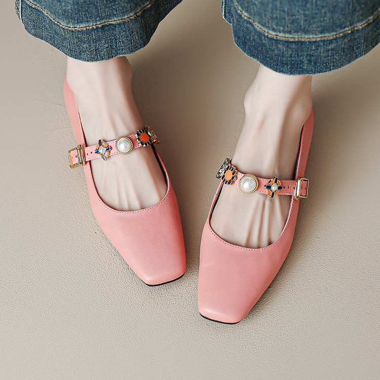 Vintage French One-Strap Square-Toe Flat Mary Jane Shoes for Women - Italian Style, Chic and Timeless Fashion Footwear