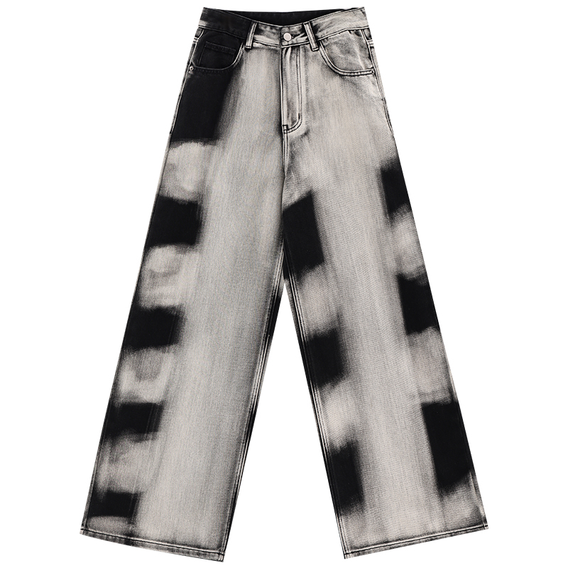Vintage Gradient Tie-Dye Denim Pants for Women - Loose Straight-Leg Wide-Leg Style for Autumn and Winter Fashion