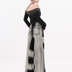 Vintage Gradient Tie-Dye Denim Pants for Women - Loose Straight-Leg Wide-Leg Style for Autumn and Winter Fashion