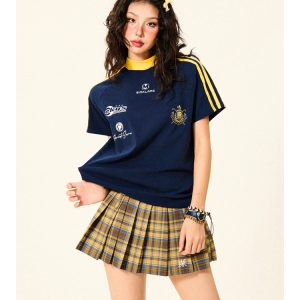 Vintage-Inspired Slim-Fit Short Sleeve T-Shirt for Women - Summer Blokecore Sports Top, Y2K Fashion, Retro Style