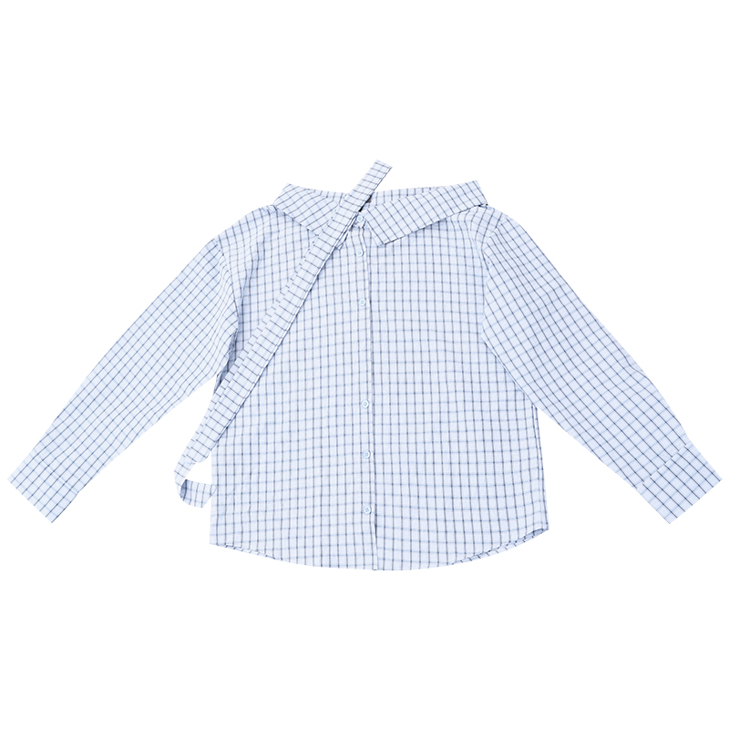 Vintage-Inspired Women's Plaid Long Sleeve T-Shirt with Asymmetrical Shoulder Design - Sexy Girl Style, 90s American Fashion