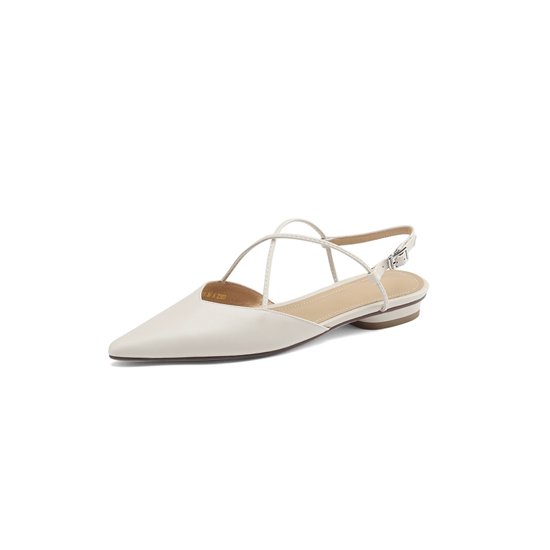 Vintage Italian Leather Mary Jane Flat Sandals for Women, Chunky Heels, Pointed Toe, Retro Style