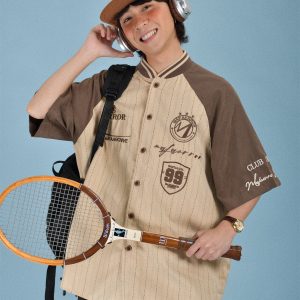 Vintage Knitted Baseball Striped Short Sleeve Cardigan for Men - Trendy Color Block Summer Top, 2024 Fashion Essential