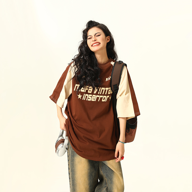 Vintage Maillard Brown Short Sleeve T-Shirt for Men and Women, 2025 Summer Loose Fit Tee, Retro American Style