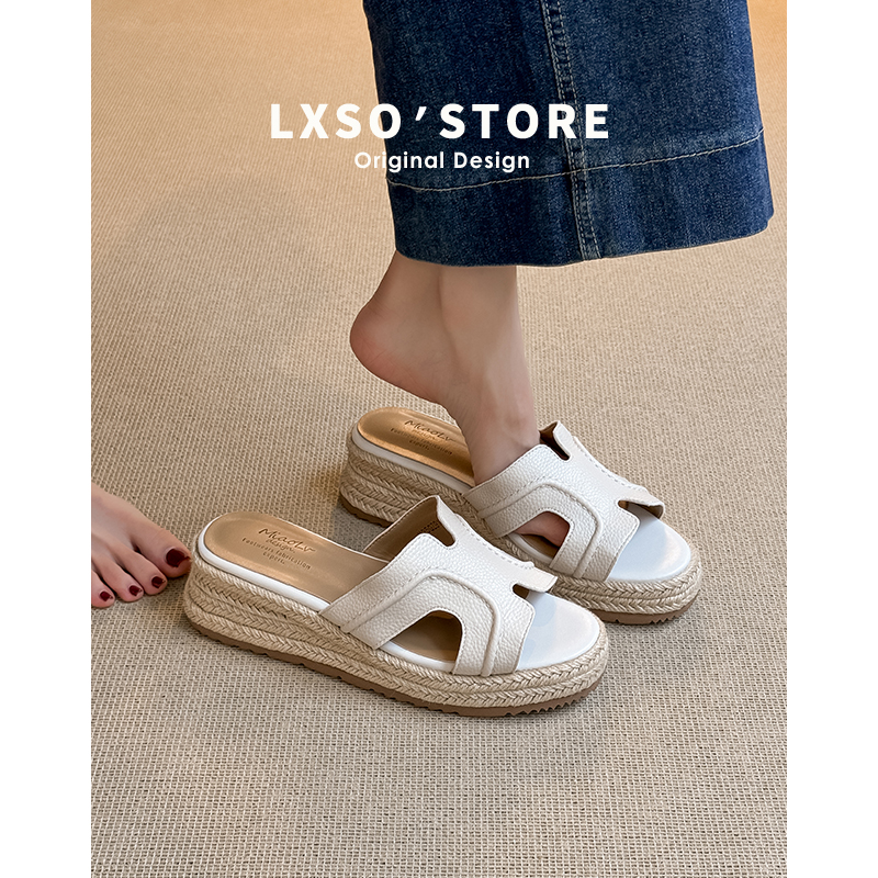 Vintage One-Strap Wedge Heel Sandals for Women - Thick-Soled Slip-On Summer Footwear, Increase Height by 6cm, 2025 Lusi Style