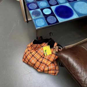 Vintage Plaid Orange Large Capacity Canvas Shoulder Bag - Versatile Commuter Tote for Fashion Lovers