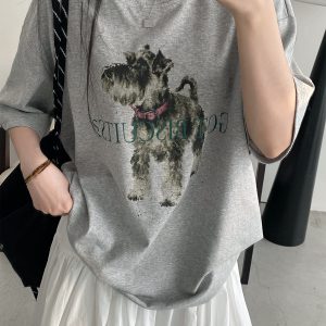 Vintage Printed Short Sleeve T-Shirt for Women - Summer Loose Cartoon Top in Sun Grapefruit Careless Snow Design