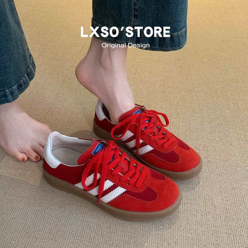 Vintage Red Genuine Leather Women's Training Shoes - 2025 Hidden Height Platform Casual Sports Shoes with Thick Sole