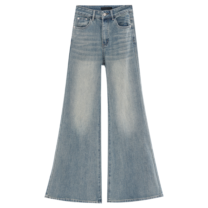 Vintage Washed Flared Wide-Leg Jeans for Women - Original 90s Style High-Rise Denim Trousers