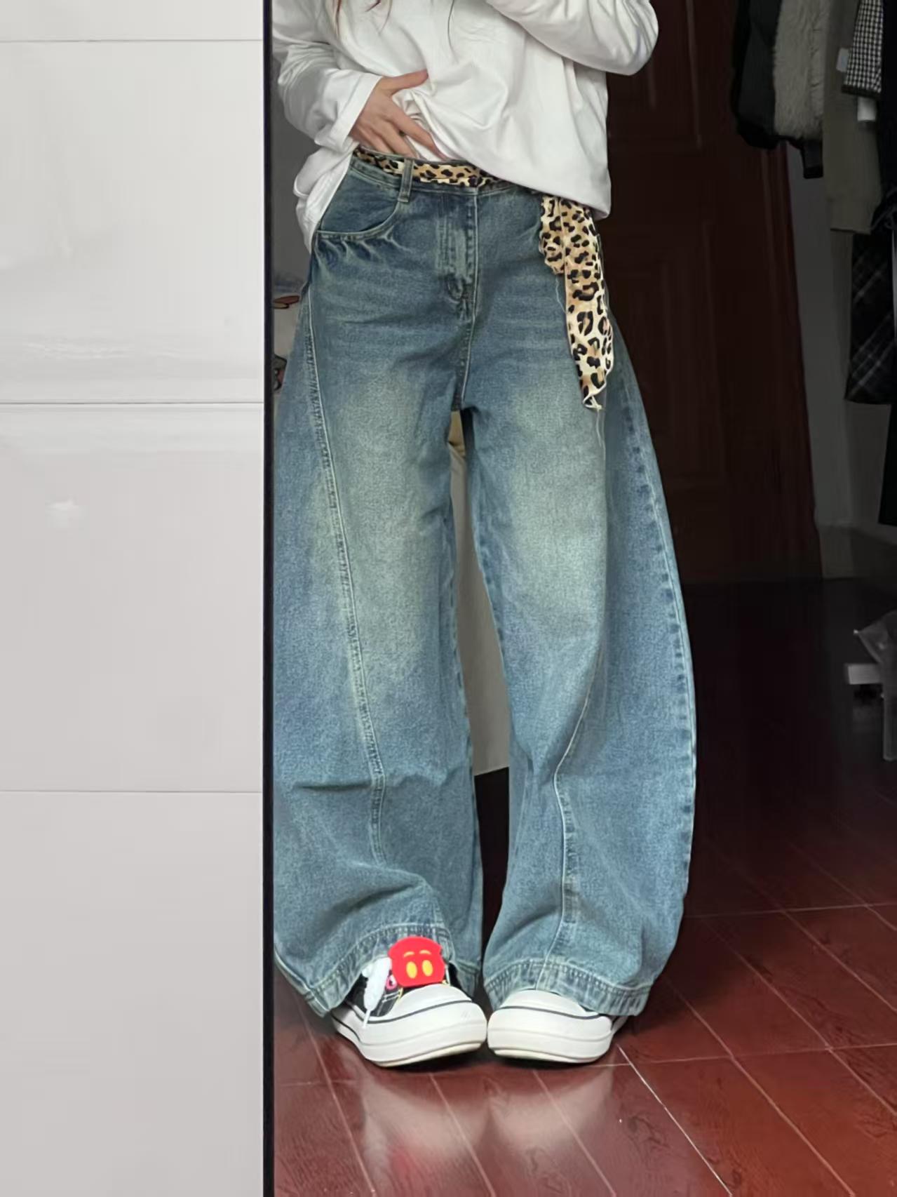 Vintage Washed Oversized Denim Pants for Women - Loose Hip-Hop Street Style Wide-Leg Floor-Length Trousers