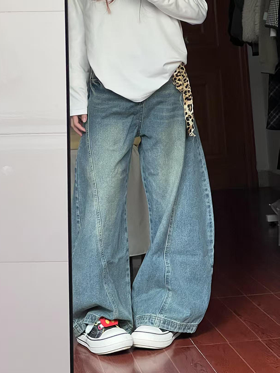 Vintage Washed Oversized Denim Pants for Women - Loose Hip-Hop Street Style Wide-Leg Floor-Length Trousers