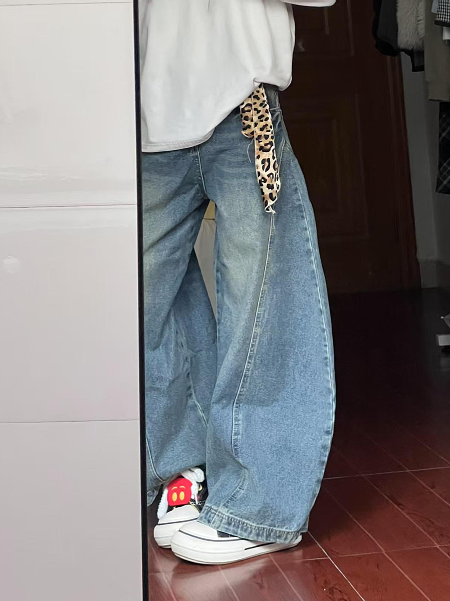 Vintage Washed Oversized Denim Pants for Women - Loose Hip-Hop Street Style Wide-Leg Floor-Length Trousers