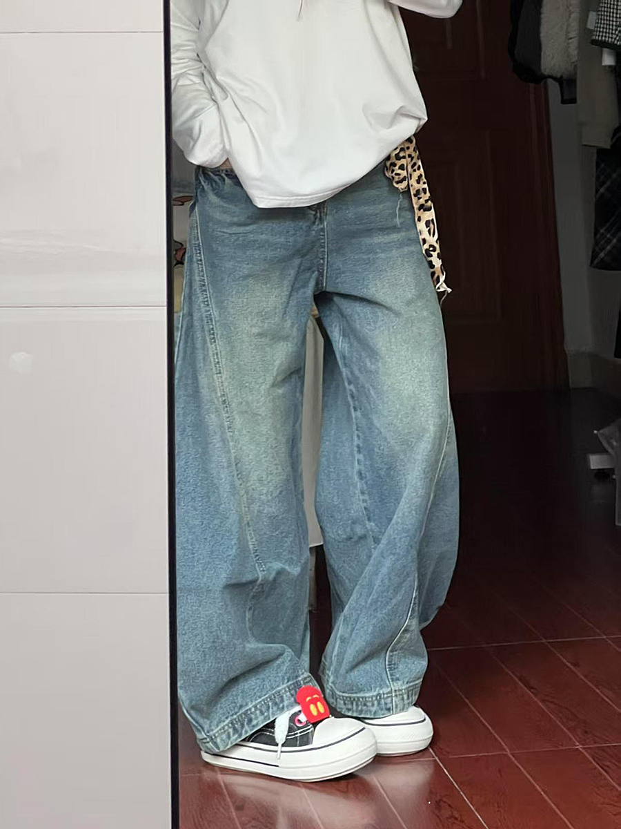 Vintage Washed Oversized Denim Pants for Women - Loose Hip-Hop Street Style Wide-Leg Floor-Length Trousers
