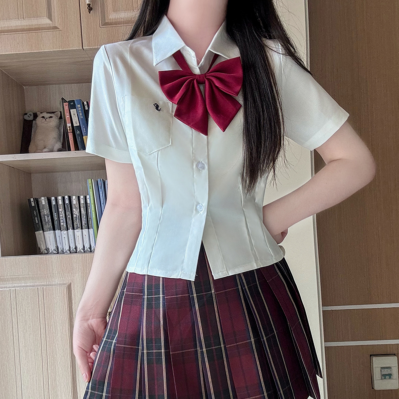 Waist-Defining Pudding Bear JK Uniform Shirt in Sweet and Spicy School Style for Y2K Fashion Lovers