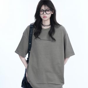 Washed Distressed Short Sleeve T-Shirt for Women - American Street Style with Unique Loose Round Neck