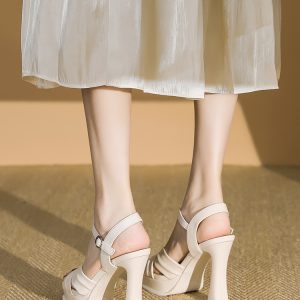 Waterproof Platform Super High Heel Sandals with Single Buckle - Sexy 10CM Chunky Heels for Women, Versatile Summer Style