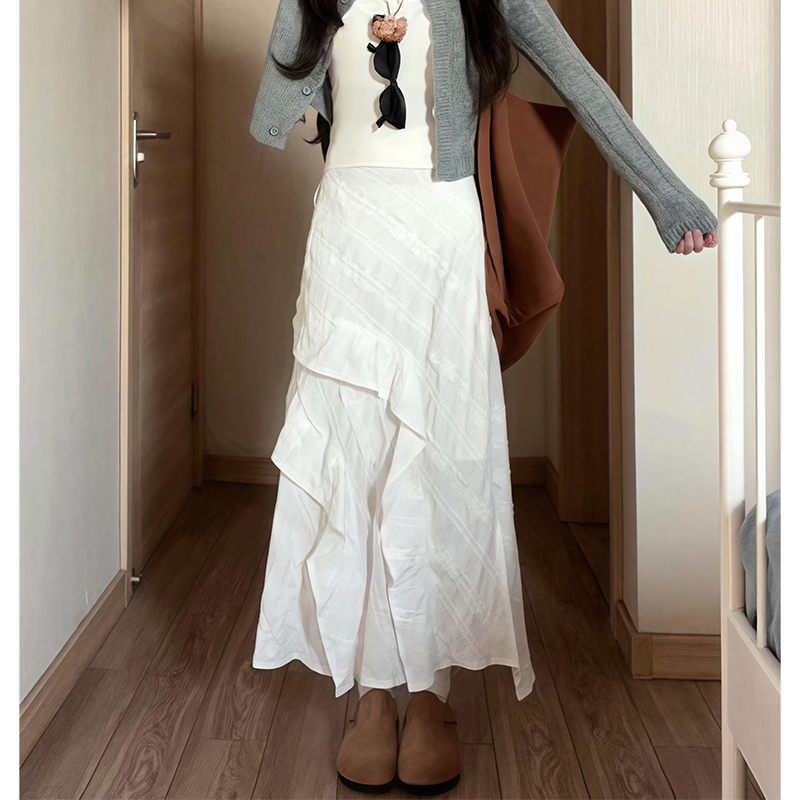 White Long Half Skirt 2025 - Korean Style Plus Size Irregular Mermaid Cake Skirt for a Slimming Look