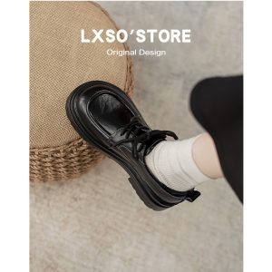 Women's Black Genuine Leather Oxford Shoes, Chunky Heel Loafers, Retro British Style, Thick-Soled Height-Increasing Spring 2025