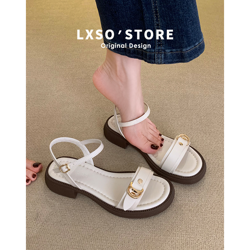 Women's Chunky-Heeled Sandals, Summer 2025 Open-Toe Roman High Heels with One-Strap Buckle, Versatile Fairy Style for Skirts