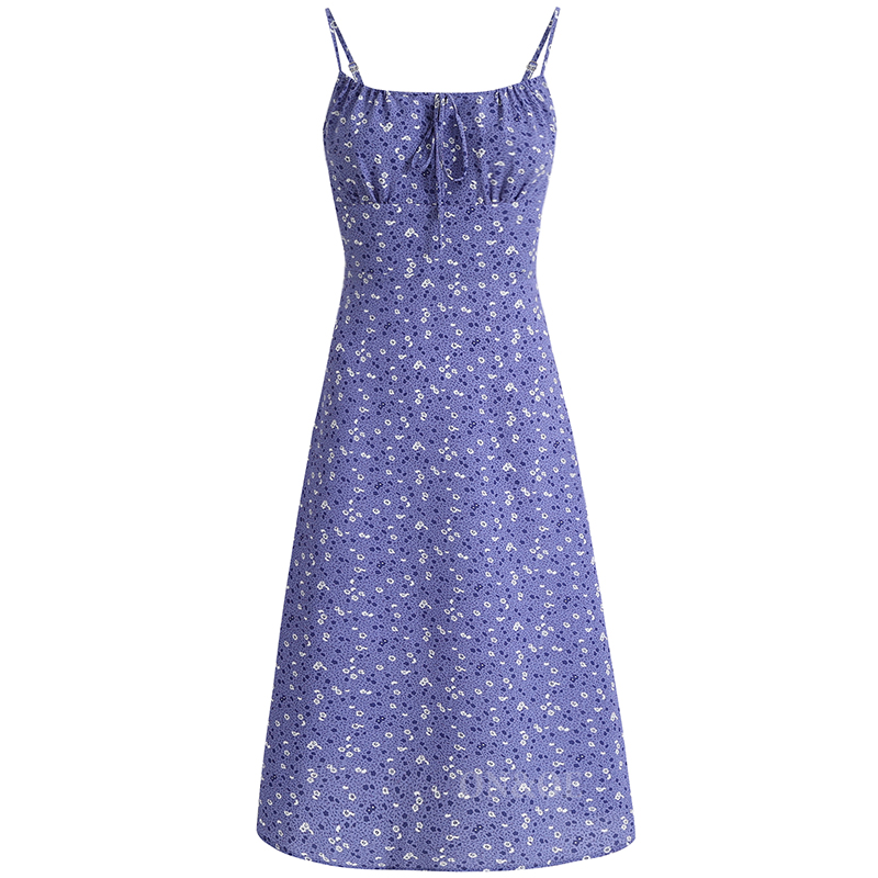 Women's Floral Spaghetti Strap Dress - French Style Long Purple Summer Dress for Vacation 2025 Temperament