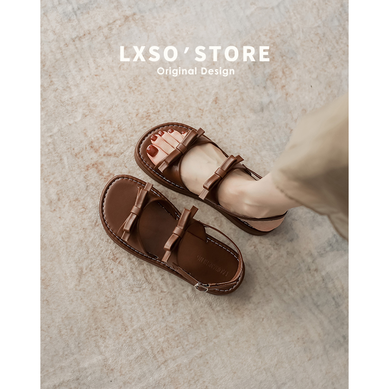 Women's French Bow Open-Toe Sandals - Summer Flat Casual Vacation Beach Roman Style 2025