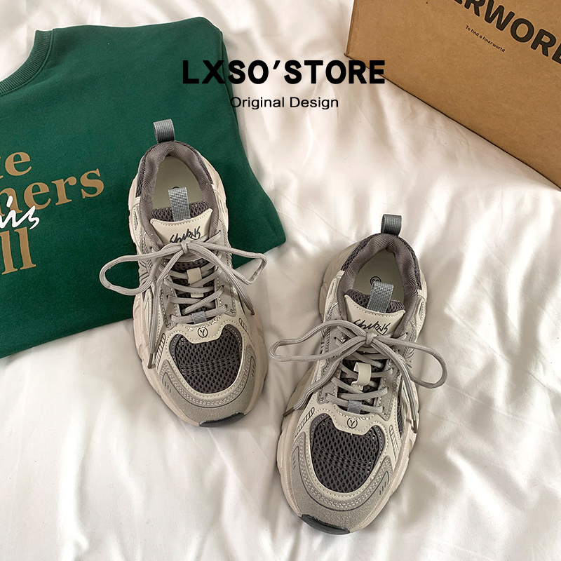 Women's Genuine Leather Dad Shoes - 2025 Spring Platform Retro Color-Blocking Thick-Soled Casual Sneakers