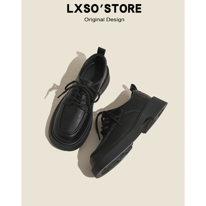 Women's Genuine Leather Thick-Soled Loafers - Versatile Black British Style Uniform Shoes for Autumn 2024