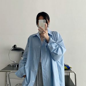 Women's High-End Casual Loose Long-Sleeve Shirt - Sun Grapefruit Cool Breeze Mid-Length Top for Spring/Summer