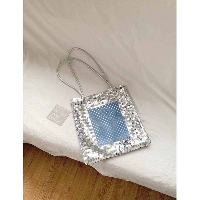 Women's High-End Silver Sequin Shoulder Bag - Shiny Polka Dot Commuter Tote for 2025 Fashion