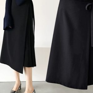 Women's High Waist Midi Strap Dress - Irregular Split A-Line Skirt for Spring Summer 2025