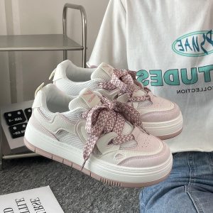 Women's Mesh Breathable Thick-Soled Board Shoes - 2025 Summer Trendy Versatile White Sneakers for Casual Style