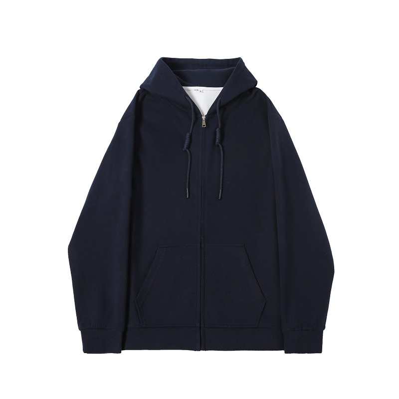 Women's Navy Blue Loose Hooded Sweatshirt, Wine Red Thick Zip-Up Cardigan, Light Gray JK Jacket for Spring & Autumn Fashion