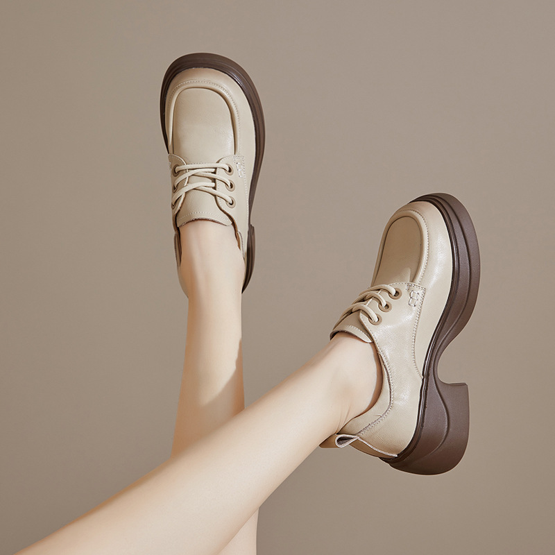 Women's Retro Thick-Soled Italian-Style Shoes, 6.5 cm, Fashionable & Versatile Soft Bottom Footwear for Everyday Wear