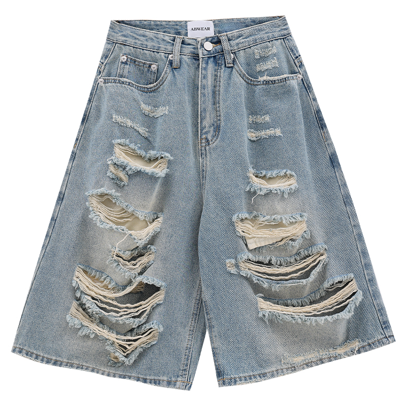 Women's Ripped Denim Shorts - Loose Fit Five-Point Pants in Original American Street Style for Summer 90s Vibe