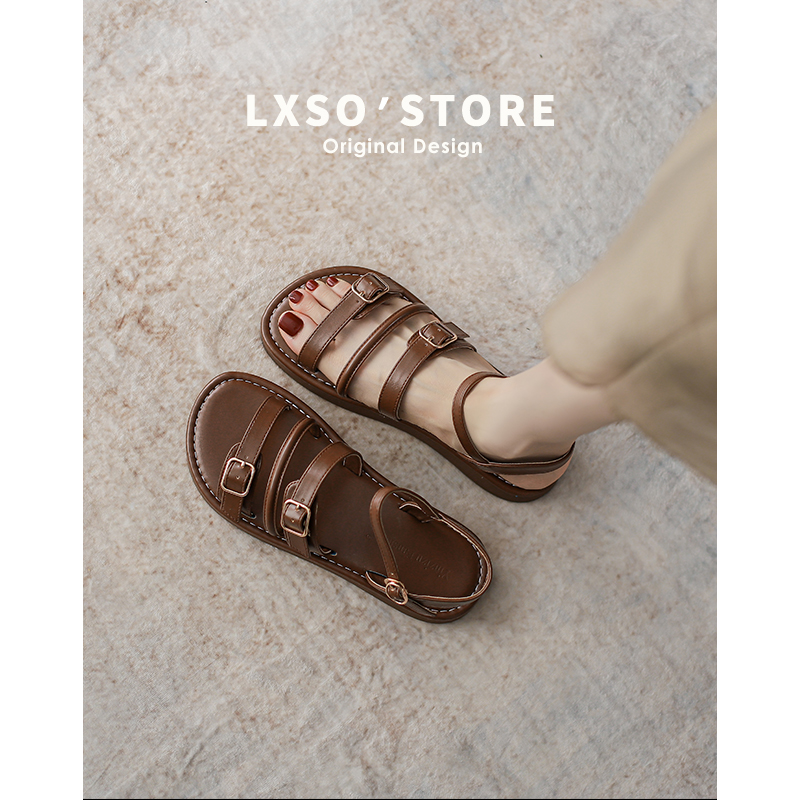 Women's Silver Flat One-Strap Sandals - Casual Thick-Soled Roman Beach Shoes for Summer 2025 Outdoor Wear