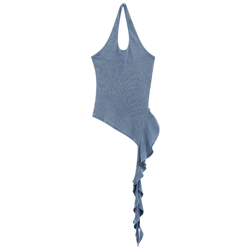 Women's Slim Fit Halter Top - Irregular Flowing Ribbon Design, Comfortable Sleeveless Shirt for Casual Outings, Y2K Style
