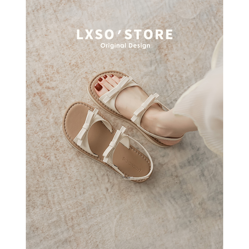 Women's Summer 2025 Bow Flat Roman Sandals, Casual One-Strap Beach Flip-Flops for Trendy Summer Vibes
